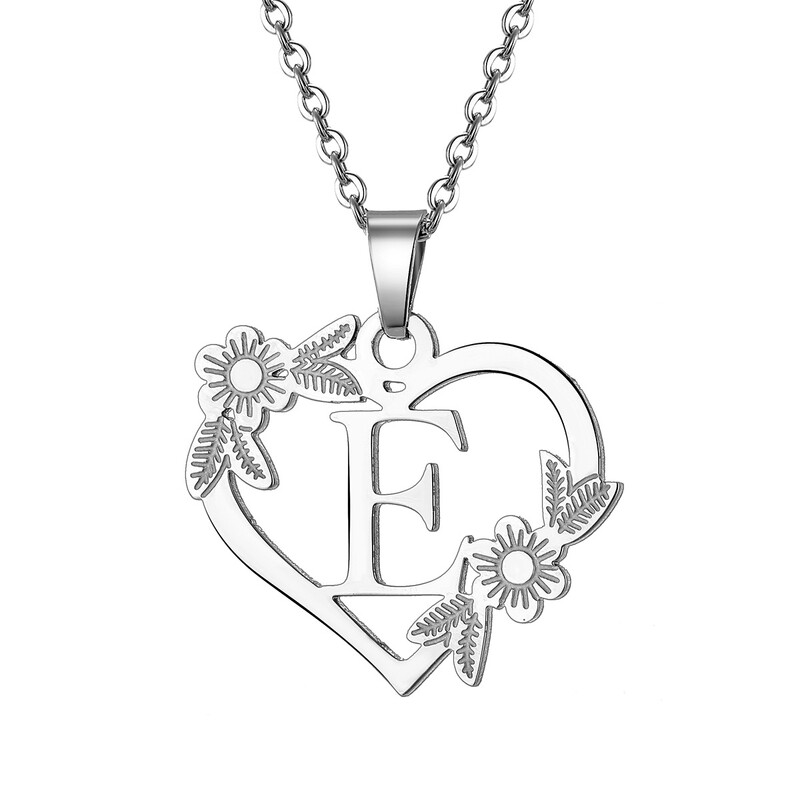 Europos ir Amerikos nauji karoliai 26 didžiųjų angliškų raidžių tuščiavidurių širdies pakabukas slyvų spalvos lapų karoliai baltas K raktų pakabukas