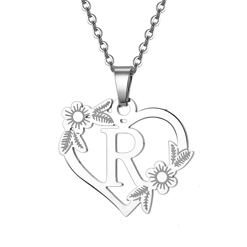 Europos ir Amerikos nauji karoliai 26 didžiųjų angliškų raidžių tuščiavidurių širdies pakabukas slyvų spalvos lapų karoliai baltas K raktų pakabukas