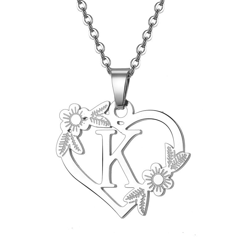 Europos ir Amerikos nauji karoliai 26 didžiųjų angliškų raidžių tuščiavidurių širdies pakabukas slyvų spalvos lapų karoliai baltas K raktų pakabukas