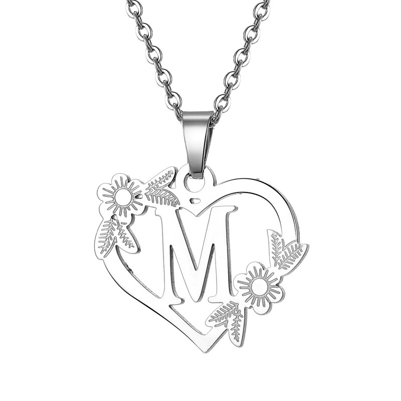 Europos ir Amerikos nauji karoliai 26 didžiųjų angliškų raidžių tuščiavidurių širdies pakabukas slyvų spalvos lapų karoliai baltas K raktų pakabukas