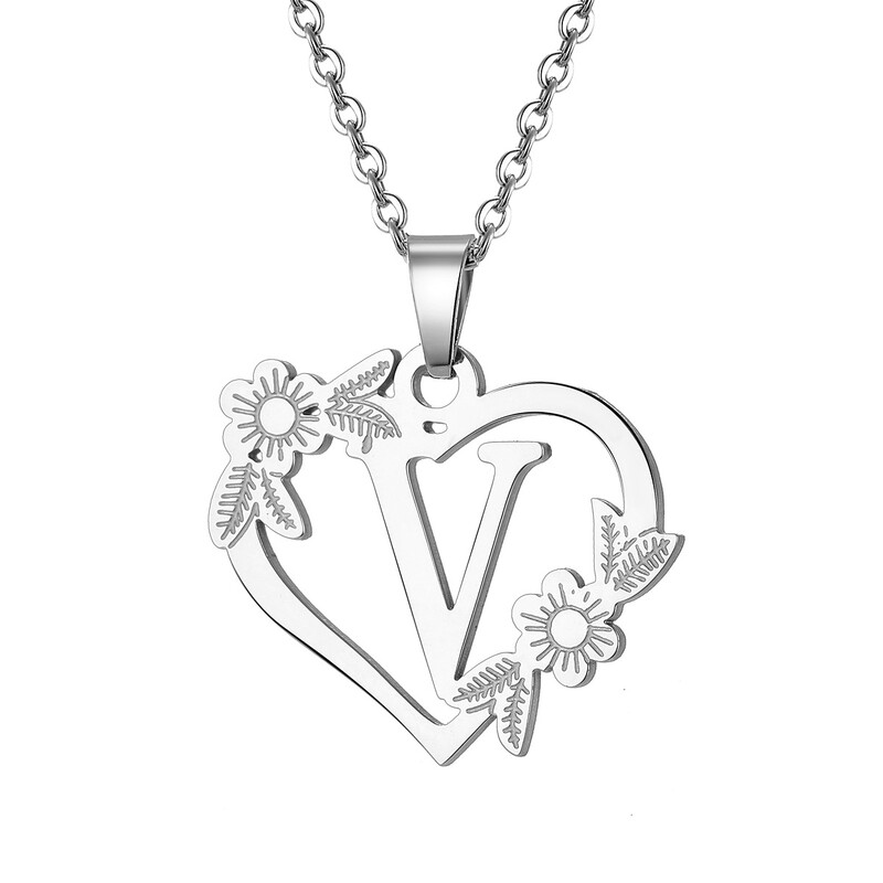 Europos ir Amerikos nauji karoliai 26 didžiųjų angliškų raidžių tuščiavidurių širdies pakabukas slyvų spalvos lapų karoliai baltas K raktų pakabukas