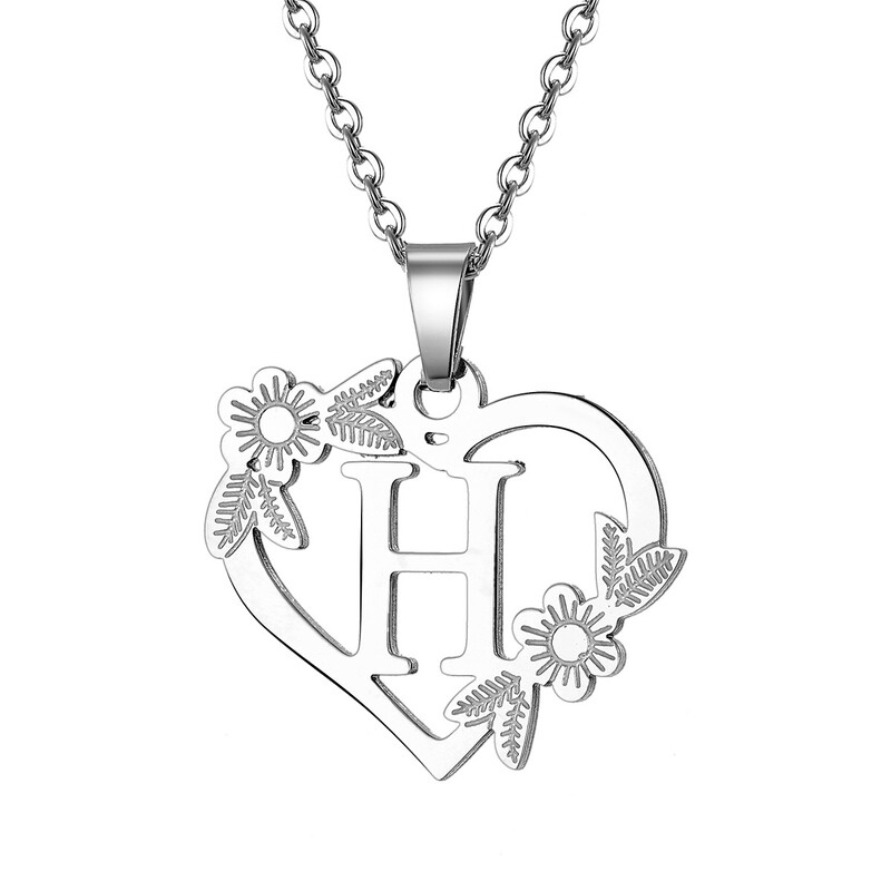 Europos ir Amerikos nauji karoliai 26 didžiųjų angliškų raidžių tuščiavidurių širdies pakabukas slyvų spalvos lapų karoliai baltas K raktų pakabukas