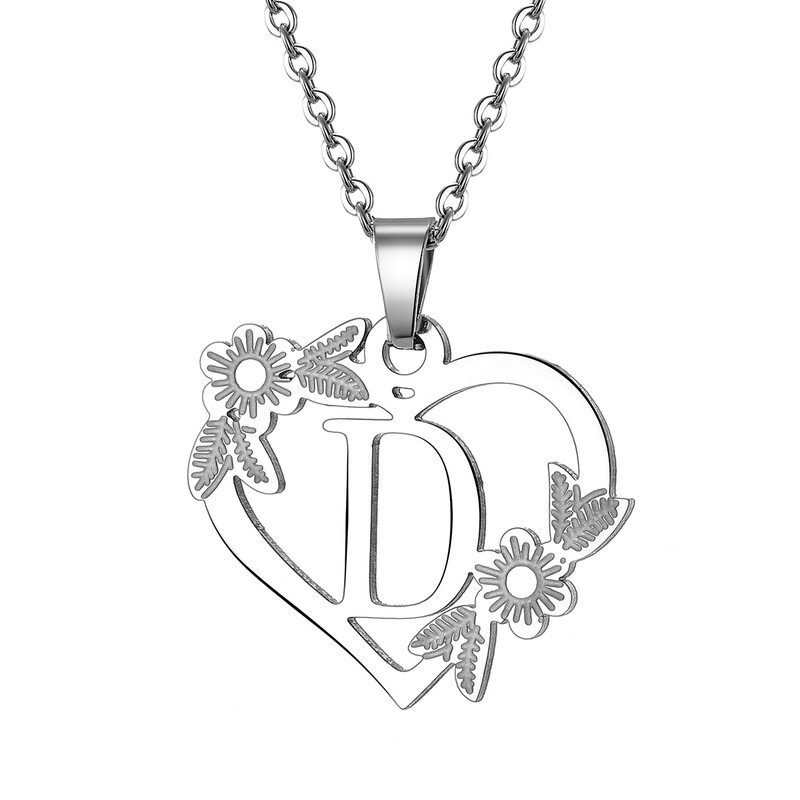 Europos ir Amerikos nauji karoliai 26 didžiųjų angliškų raidžių tuščiavidurių širdies pakabukas slyvų spalvos lapų karoliai baltas K raktų pakabukas