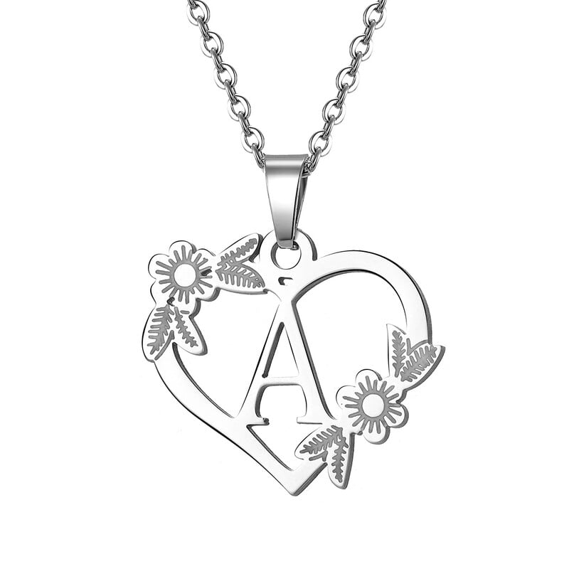 Europos ir Amerikos nauji karoliai 26 didžiųjų angliškų raidžių tuščiavidurių širdies pakabukas slyvų spalvos lapų karoliai baltas K raktų pakabukas