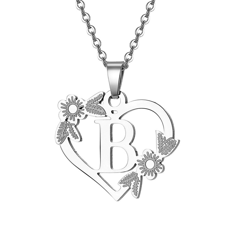 Europos ir Amerikos nauji karoliai 26 didžiųjų angliškų raidžių tuščiavidurių širdies pakabukas slyvų spalvos lapų karoliai baltas K raktų pakabukas