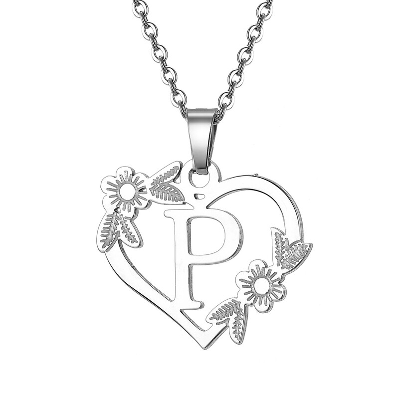 Europos ir Amerikos nauji karoliai 26 didžiųjų angliškų raidžių tuščiavidurių širdies pakabukas slyvų spalvos lapų karoliai baltas K raktų pakabukas