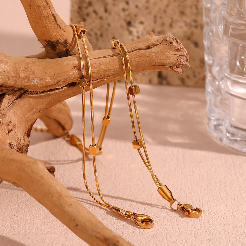 EBbelle 18K paauksuotas 316 l nerūdijančio plieno hipoalerginės kulkšnys moterims dvisluoksnės gyvatės grandinėlės pėdų apyrankė ant kojos