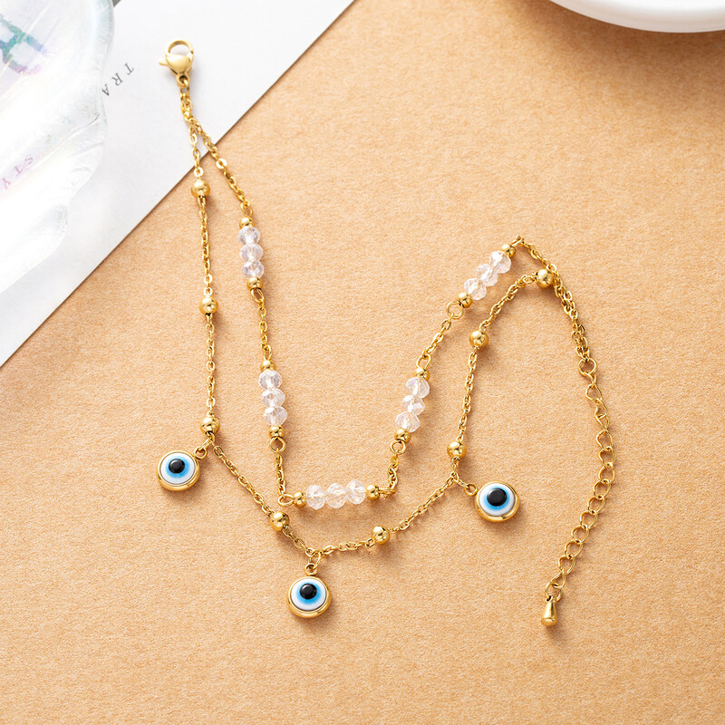 Velnio akies pakabukas Daugiasluoksniai krištoliniai karoliukai, moteriški nerūdijančio plieno vakarėliai, papuošalai, dovana vasaros paplūdimio pėdų grandinėlei