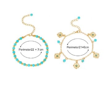 Boho Bohemian Gold Χρώμα Anklet Πράσινο Τιρκουάζ Χάντρες Κάλυμμα ποδιών για γυναίκες Καλοκαιρινό κόσμημα παραλίας