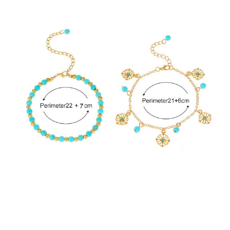 Boho Bohemian Aukso spalvos kojos pakabukas žalias turkis karoliukas kulkšnies pėdų grandinėlė moterims vasaros paplūdimio papuošalai