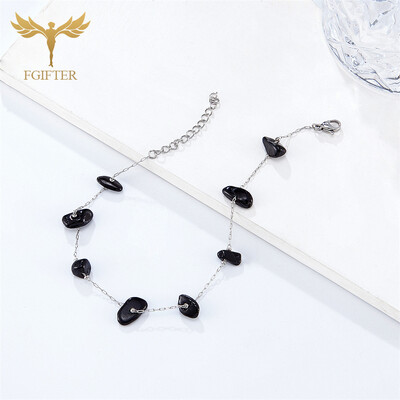 Modne narukvice od prirodnog kamena opsidijana, tanki lančići od nehrđajućeg čelika, gotički ženski nakit za stopala, 22 cm duljine 4 cm produljene linije
