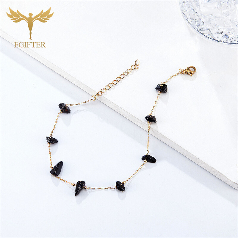 Modne narukvice od prirodnog kamena opsidijana, tanki lančići od nehrđajućeg čelika, gotički ženski nakit za stopala, 22 cm duljine 4 cm produljene linije