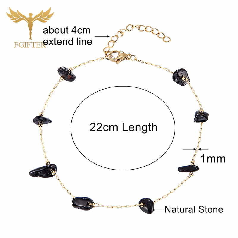 Modne narukvice od prirodnog kamena opsidijana, tanki lančići od nehrđajućeg čelika, gotički ženski nakit za stopala, 22 cm duljine 4 cm produljene linije