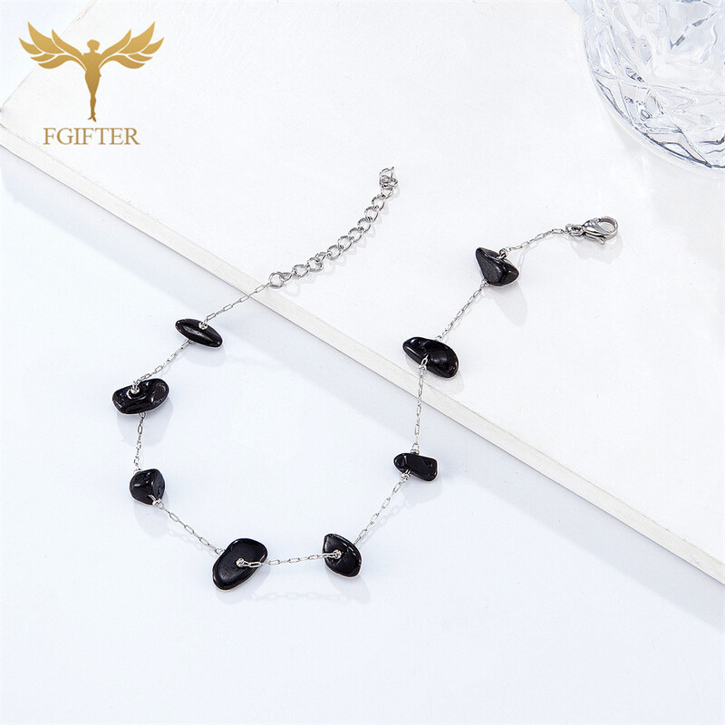 Modne narukvice od prirodnog kamena opsidijana, tanki lančići od nehrđajućeg čelika, gotički ženski nakit za stopala, 22 cm duljine 4 cm produljene linije