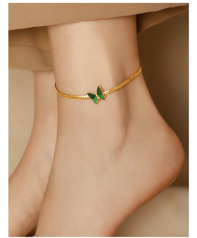 Stilingi aukštos kokybės vandeniui atsparūs paauksuoti nerūdijančio plieno Kubos gyvatės grandinėlės drugelio kulkšnies apyrankės moteriški papuošalai