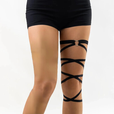 Gotické viacvrstvové čierne elastické pásky na nohy a stehná, dámske sexy kruhové postroje na cosplay, Harajuku, telové šperky