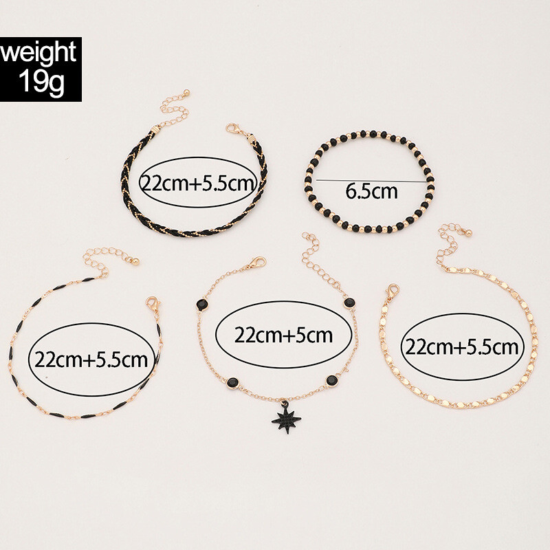 4-5 vnt./komplektas Bohemijos austi virvių pėdų grandinėlė vyrams ir moterims Geometrinio lydinio juodos spalvos karoliukai, nuleidžiami aliejumi