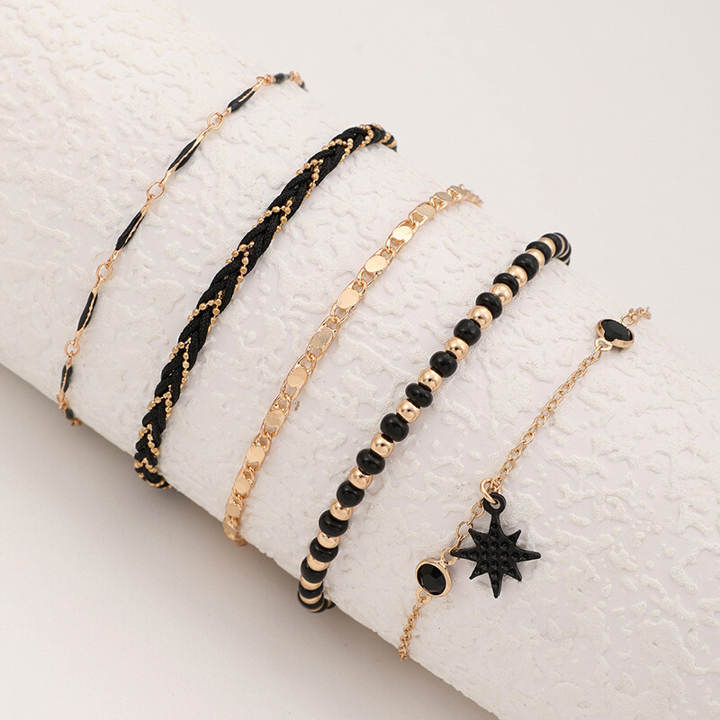 4-5 vnt./komplektas Bohemijos austi virvių pėdų grandinėlė vyrams ir moterims Geometrinio lydinio juodos spalvos karoliukai, nuleidžiami aliejumi