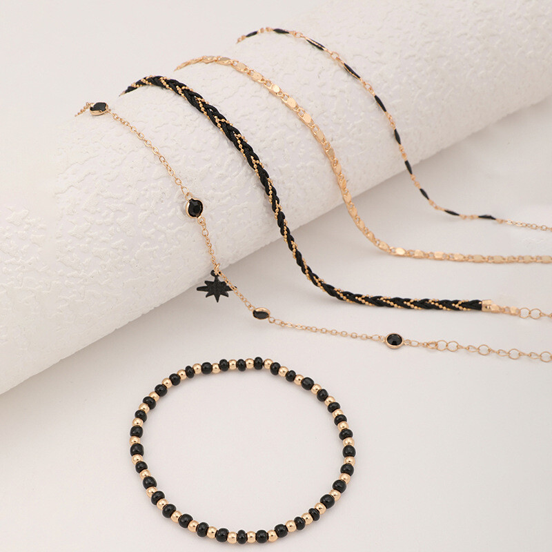 4-5 vnt./komplektas Bohemijos austi virvių pėdų grandinėlė vyrams ir moterims Geometrinio lydinio juodos spalvos karoliukai, nuleidžiami aliejumi