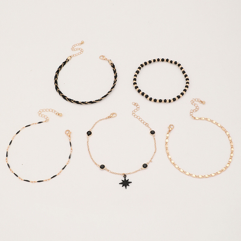 4-5 vnt./komplektas Bohemijos austi virvių pėdų grandinėlė vyrams ir moterims Geometrinio lydinio juodos spalvos karoliukai, nuleidžiami aliejumi