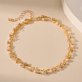 18k paauksuotas penkių smailių žvaigždučių dvigubos grandinėlės moteriškos kulkšnies svajingos permatomos krištolinės karoliukai, papuošalai su baltais karoliukais