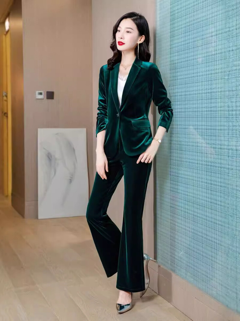 Fekete bársony kabát, nőies arany bársony öltöny, nőies öltöny, gyári közvetlen értékesítés