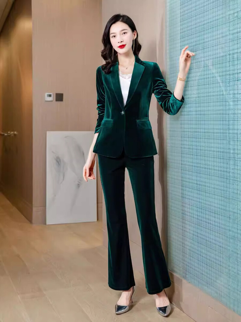 Fekete bársony kabát, nőies arany bársony öltöny, nőies öltöny, gyári közvetlen értékesítés