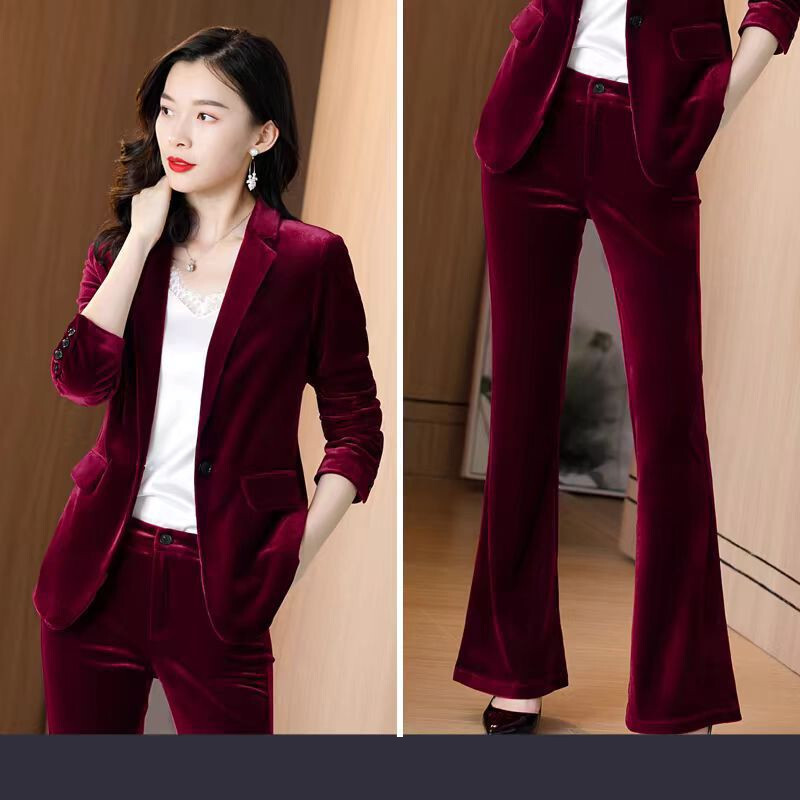 Fekete bársony kabát, nőies arany bársony öltöny, nőies öltöny, gyári közvetlen értékesítés