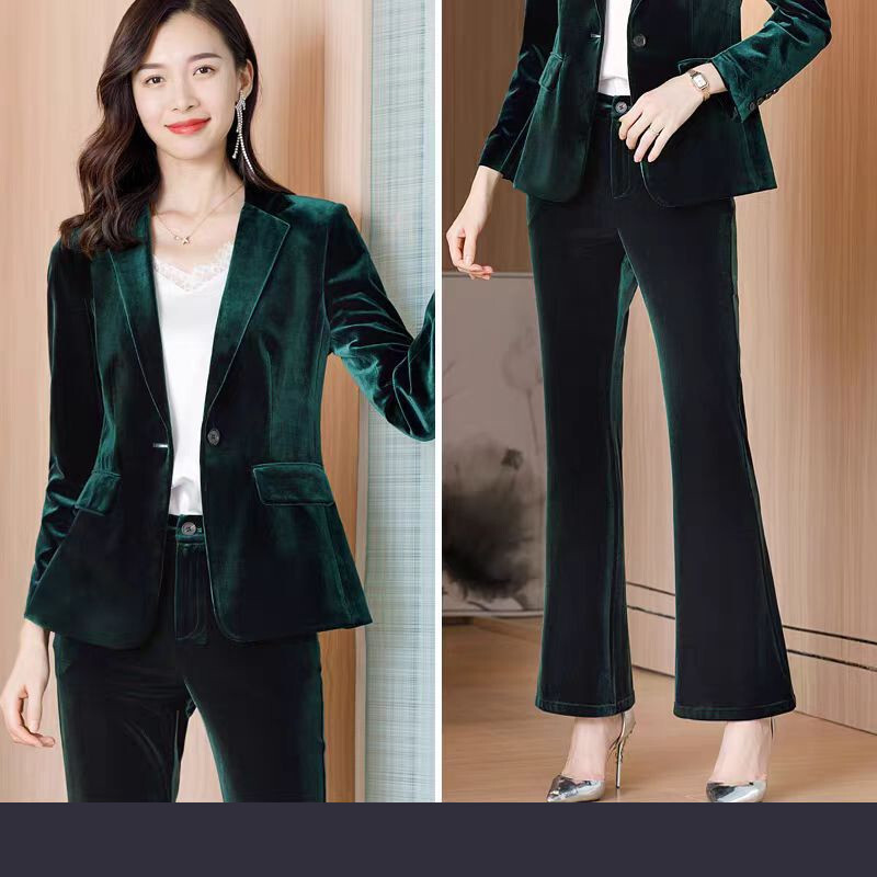 Fekete bársony kabát, nőies arany bársony öltöny, nőies öltöny, gyári közvetlen értékesítés