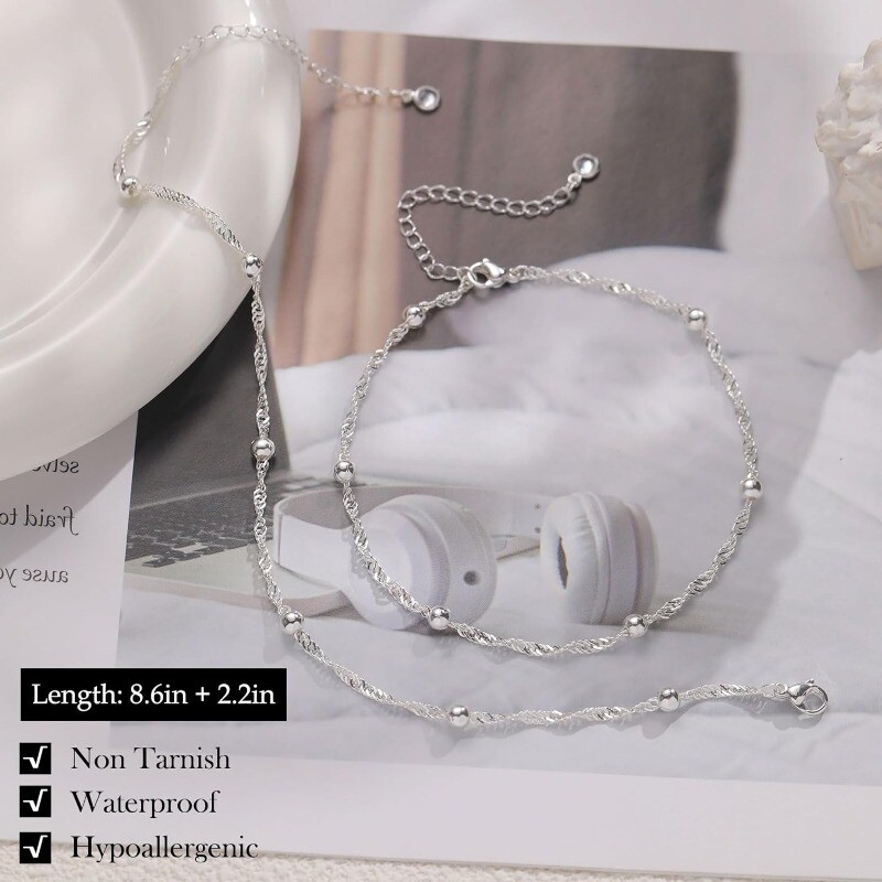 Neperšlampamos auksinės sidabrinės apyrankės moterims 14K paauksuotos nerūdijančio plieno dvisluoksnės susuktos karoliukų apyrankės mergaitėms