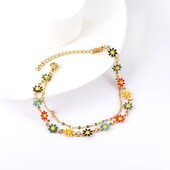 Eleganta krāsaina margrietiņa ziedu potīšu rokassprādzes no nerūsējošā tērauda dubultā ķēdes šarms kāju ķēde sievietēm meitenēm rotaslietas dāvanas