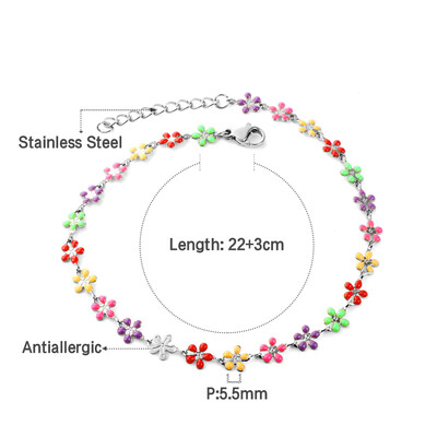 Eleganta krāsaina margrietiņa ziedu potīšu rokassprādzes no nerūsējošā tērauda dubultā ķēdes šarms kāju ķēde sievietēm meitenēm rotaslietas dāvanas