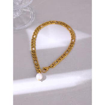 Yhpup Charm Figaro Αλυσίδα Φυσικό μαργαριτάρι Anklet 316L από ανοξείδωτο ατσάλι Heavy Metal Sandy Beach Αξεσουάρ Barefoot Δώρο