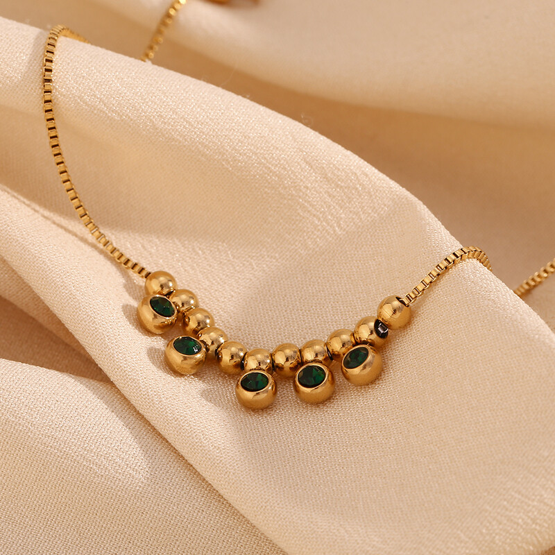 Zaļa tērauda lodīšu pēdu ķēde Waterpoof anklet 316L nerūsējošā tērauda bez aptraipīšanas, 18K apzeltīta rokassprādze uz kājas