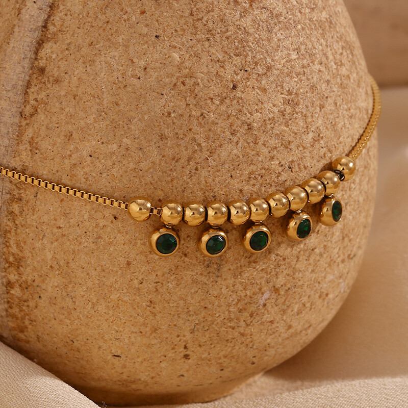 Zaļa tērauda lodīšu pēdu ķēde Waterpoof anklet 316L nerūsējošā tērauda bez aptraipīšanas, 18K apzeltīta rokassprādze uz kājas