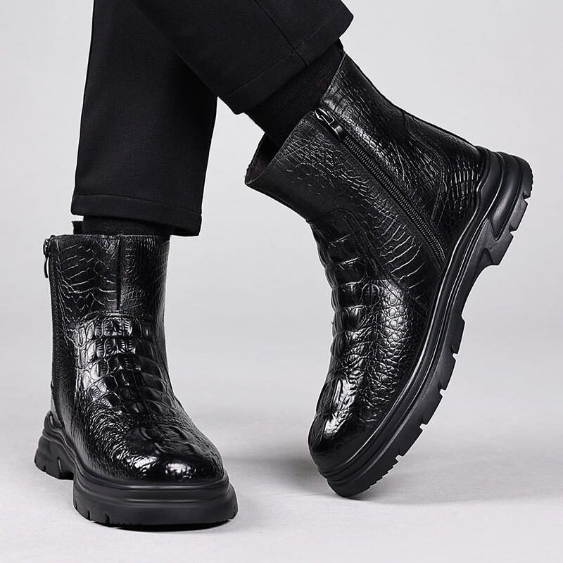 Ziemas vīriešu kokvilnas apavi Ikdienišķas augstas top īstas ādas vīriešu siltas vilnas īsi zābaki sniega zābaki vīriešu samta biezas āra