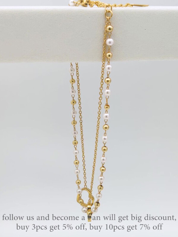 Lokaer madinga dvigubo sluoksnio balta perlų grandinėlė moterims nerūdijančio plieno dvigubos širdies pėdų papuošalai tobilleras mujer A21027