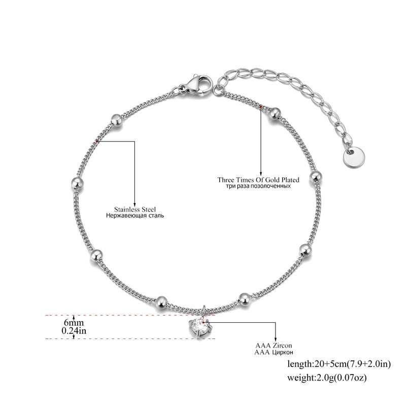 JeeMango nerūdijančio plieno paauksuotas stilingas kulkšnis moterims išskirtinis kubinio cirkonio grandinės vandeniui atsparus vasaros papuošalas JA24013