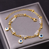 316L nerūdijančio plieno Nauji madingi papuošalai, 2 sluoksnių karoliukai, krištoliniai gyvybės medis, akių žavesio grandinėlė moterims