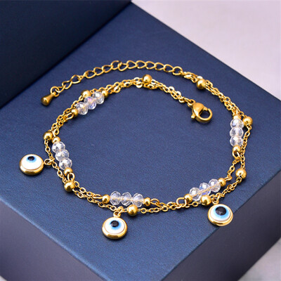 316L nerūdijančio plieno Nauji madingi papuošalai, 2 sluoksnių karoliukai, krištoliniai gyvybės medis, akių žavesio grandinėlė moterims