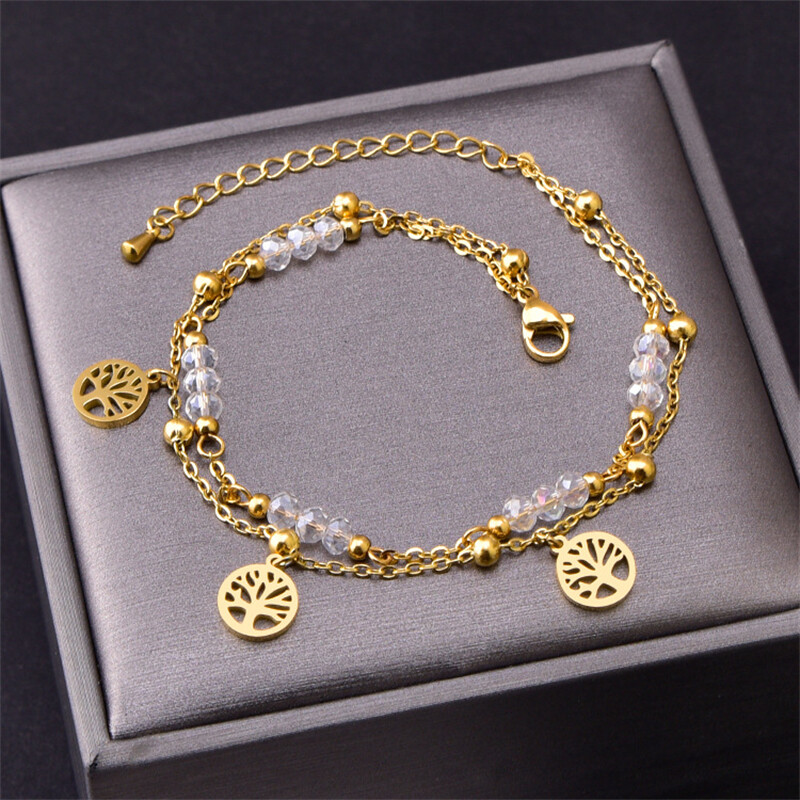 316L nerūdijančio plieno Nauji madingi papuošalai, 2 sluoksnių karoliukai, krištoliniai gyvybės medis, akių žavesio grandinėlė moterims