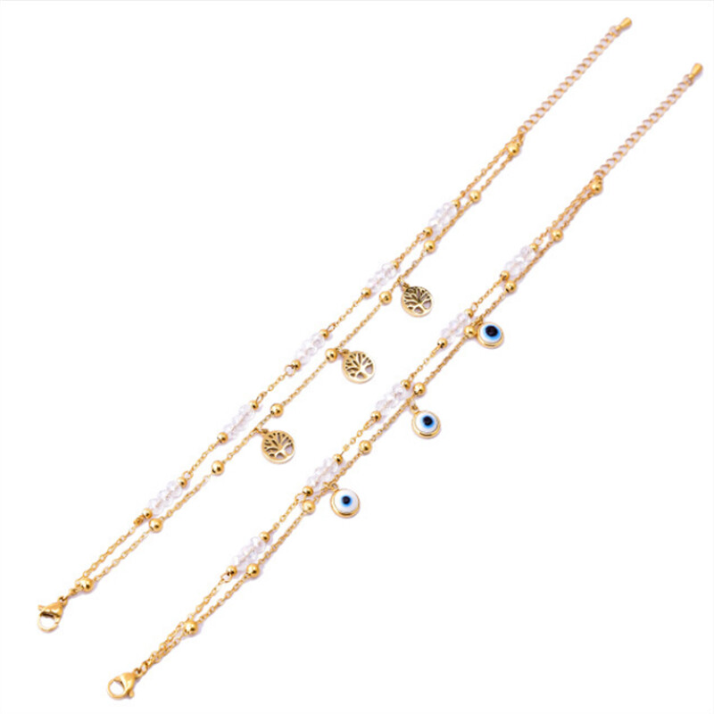 316L nerūdijančio plieno Nauji madingi papuošalai, 2 sluoksnių karoliukai, krištoliniai gyvybės medis, akių žavesio grandinėlė moterims