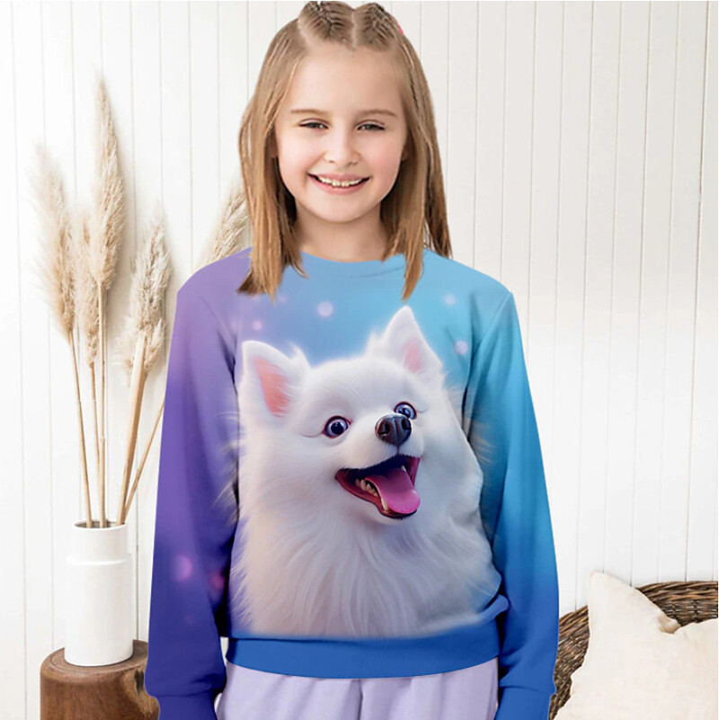 Tarpvalstybinės užsienio prekybos vaikiškas 3D spausdintas animacinis filmas mielas katinas su apvaliu kaklu ilgomis rankovėmis princesės stiliaus rudens ir žiemos megztinis mergaitėms