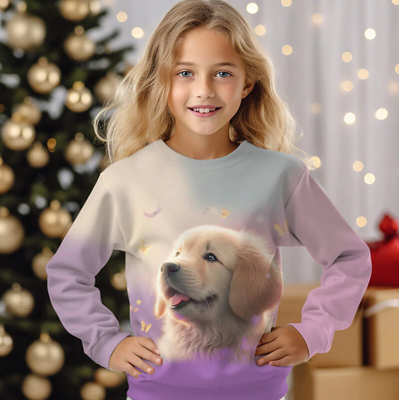 Tarpvalstybinės užsienio prekybos vaikiškas 3D spausdintas animacinis filmas mielas katinas su apvaliu kaklu ilgomis rankovėmis princesės stiliaus rudens ir žiemos megztinis mergaitėms