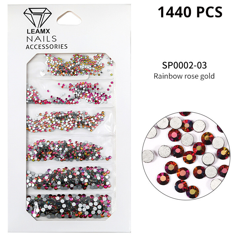 6 iepakojumi manikīra maisiņā jauktas dimanta rotaslietas ar plakanu apakšu, mazas, apaļas krāsainas minerālzelts sudraba baltas AB apaļas dimanta nagu uzlīmes