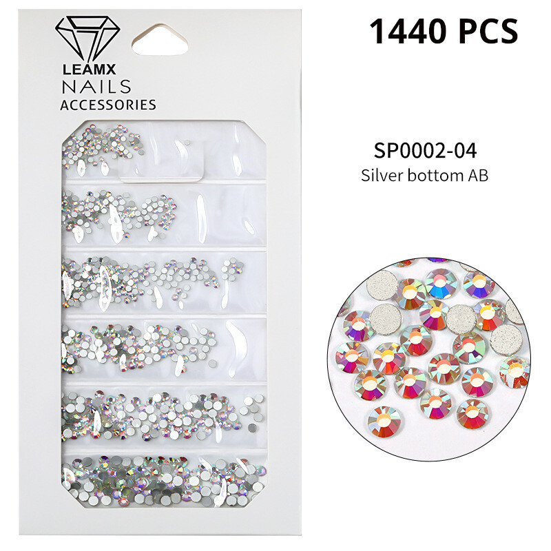 6 iepakojumi manikīra maisiņā jauktas dimanta rotaslietas ar plakanu apakšu, mazas, apaļas krāsainas minerālzelts sudraba baltas AB apaļas dimanta nagu uzlīmes