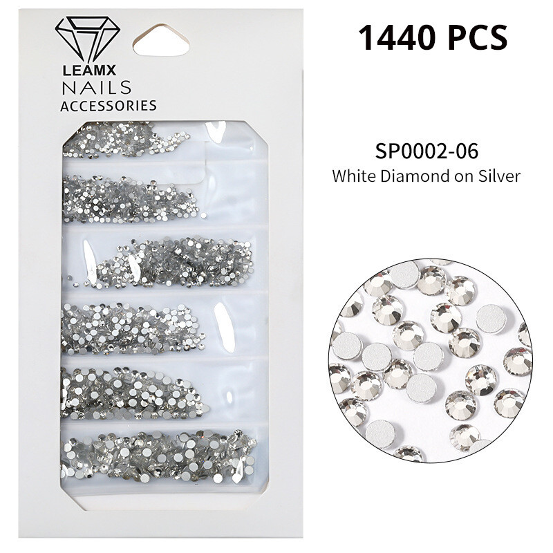 6 iepakojumi manikīra maisiņā jauktas dimanta rotaslietas ar plakanu apakšu, mazas, apaļas krāsainas minerālzelts sudraba baltas AB apaļas dimanta nagu uzlīmes