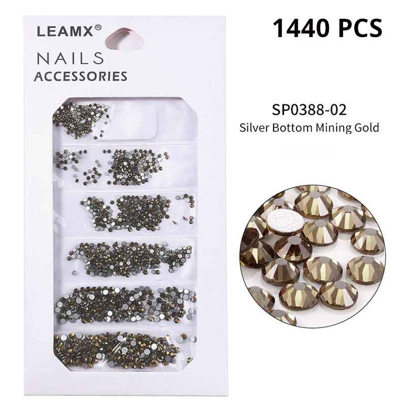 6 iepakojumi manikīra maisiņā jauktas dimanta rotaslietas ar plakanu apakšu, mazas, apaļas krāsainas minerālzelts sudraba baltas AB apaļas dimanta nagu uzlīmes