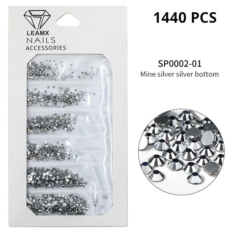 6 iepakojumi manikīra maisiņā jauktas dimanta rotaslietas ar plakanu apakšu, mazas, apaļas krāsainas minerālzelts sudraba baltas AB apaļas dimanta nagu uzlīmes