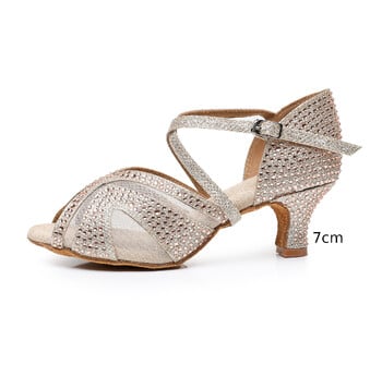 New Fashion High-end Diamond Encrusted Mid Heels Μαλακή σόλα Latin Dance Παπούτσια για Γυναικεία Επαγγελματικά παπούτσια για ενήλικες όλες τις εποχές